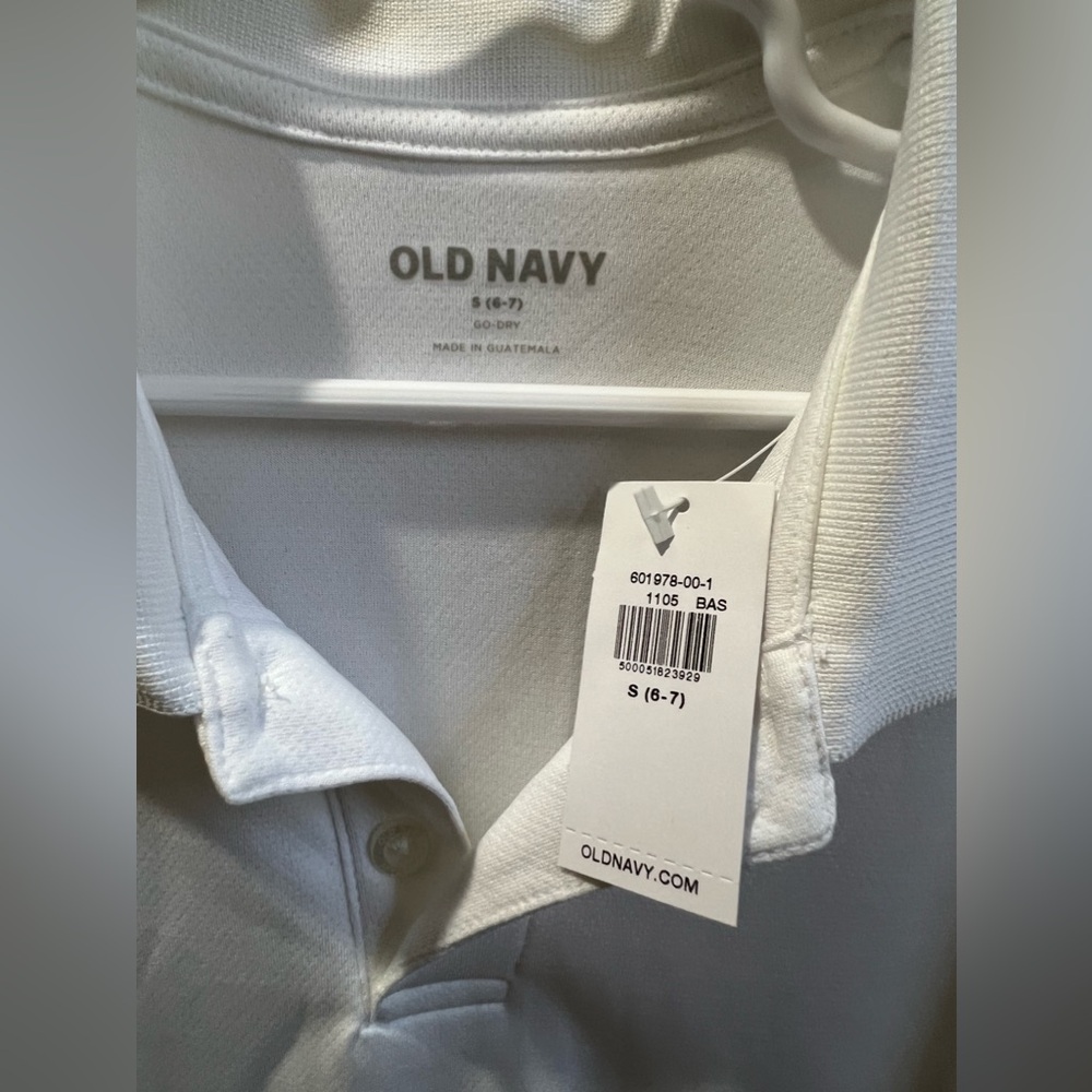 Old navy moisture wicking white polo boy size small 6/7 - Picture 6 of 7
